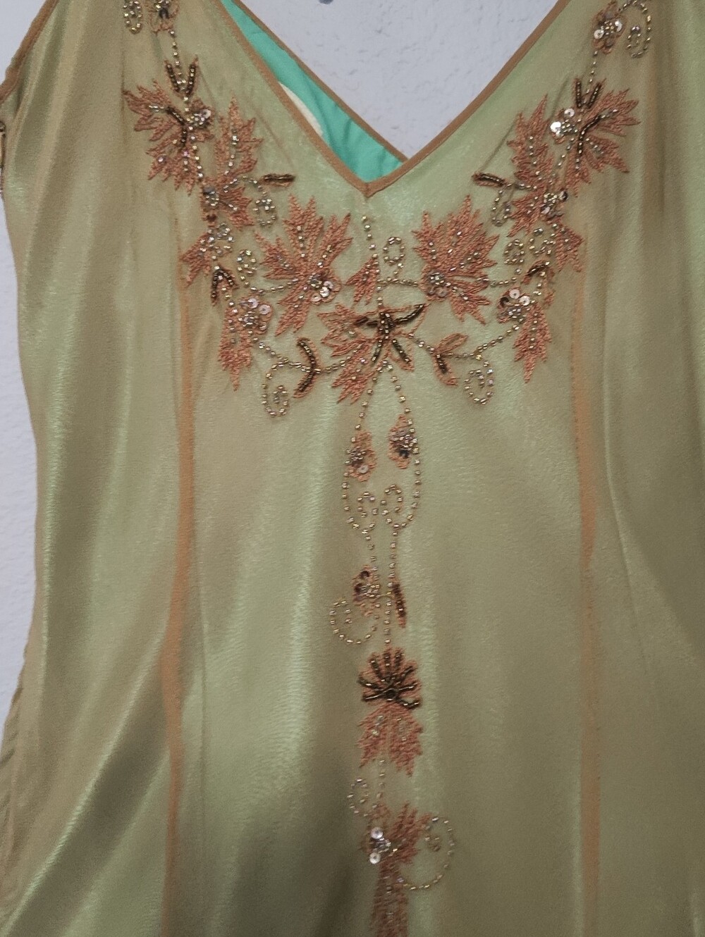 Papell Boutique Blush Green Beaded Fringe Maxi Dress - Picture 5 of 14